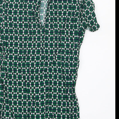 Womens UK Size 4 H&M Green Basic T-Shirt