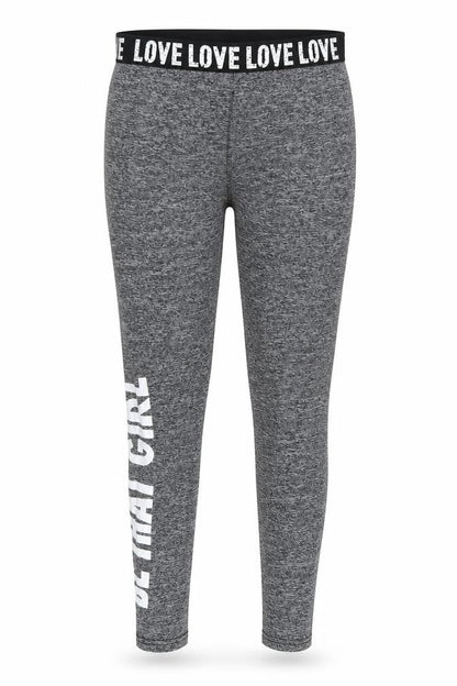 Front view of SHEIN women’s grey compression leggings, size S, 26-inch leg