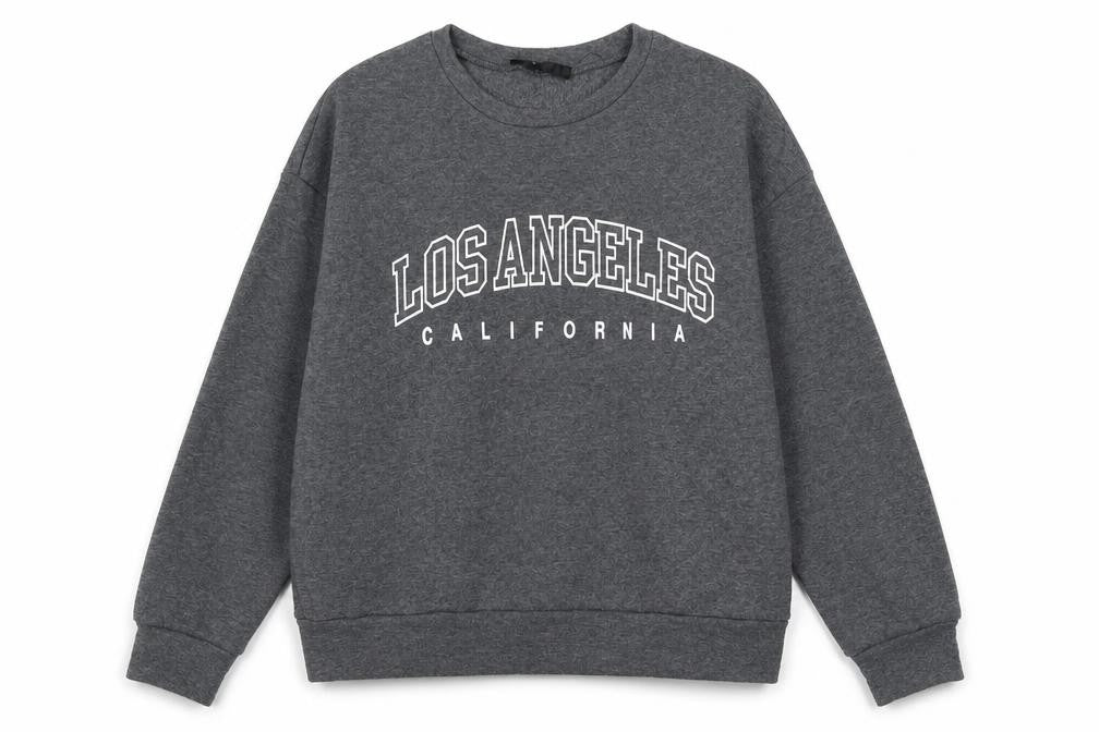 Front view of los andgeles women’s grey jumper, size UK 6