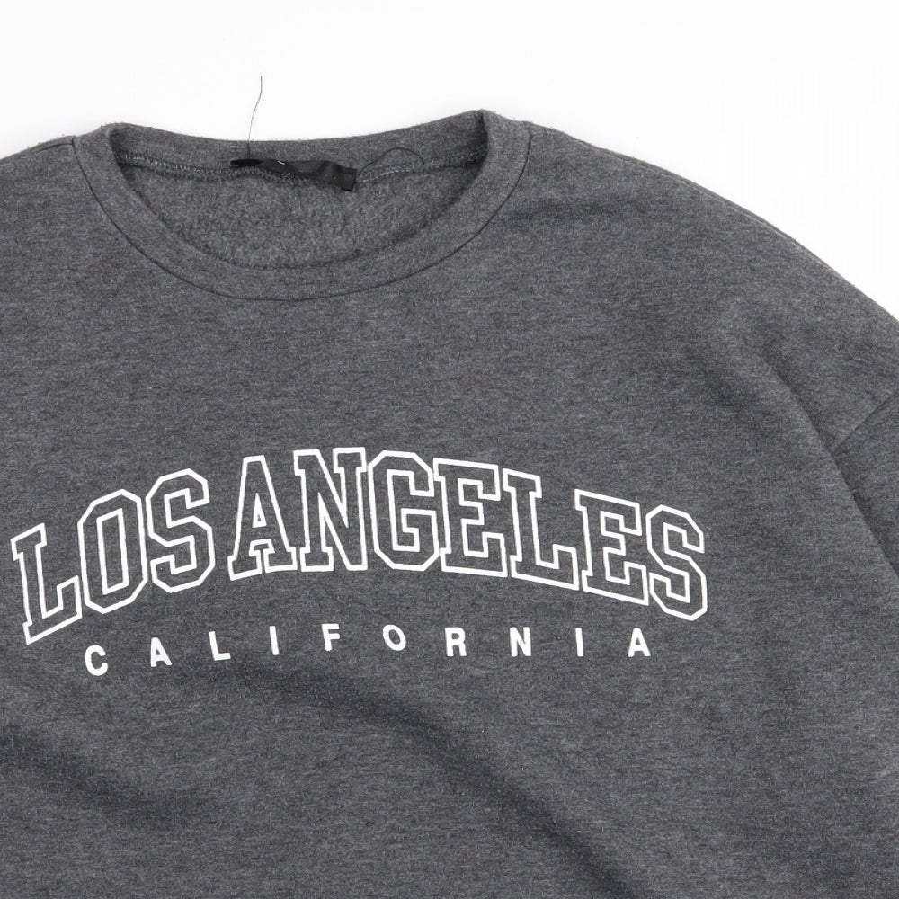 Close-up detail of los andgeles women’s grey jumper, size UK 6