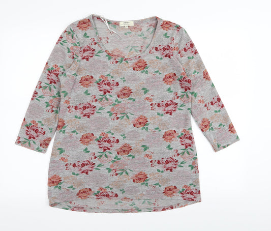 Papaya Womens Grey Floral  Basic T-Shirt Size 10
