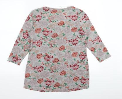 Papaya Womens Grey Floral  Basic T-Shirt Size 10