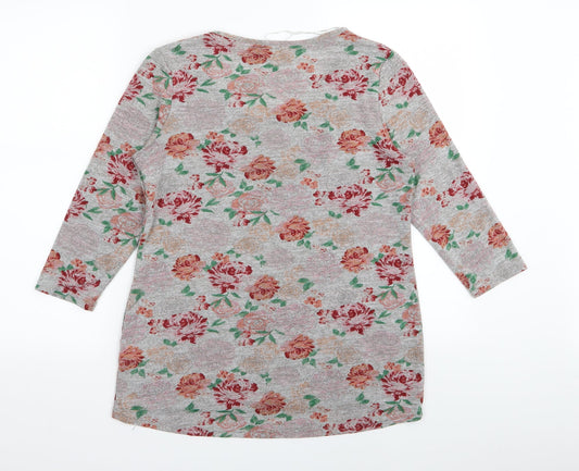 Papaya Womens Grey Floral  Basic T-Shirt Size 10