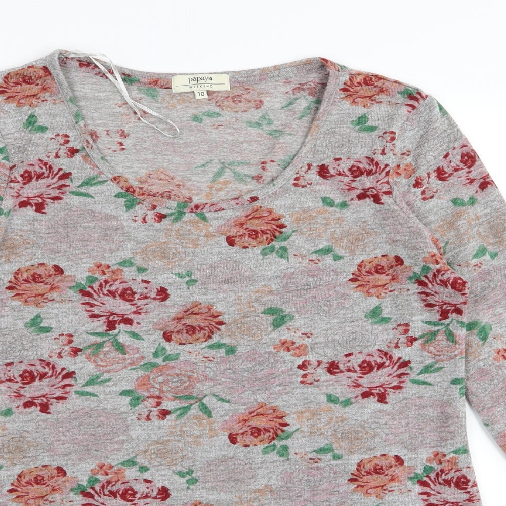 Papaya Womens Grey Floral  Basic T-Shirt Size 10