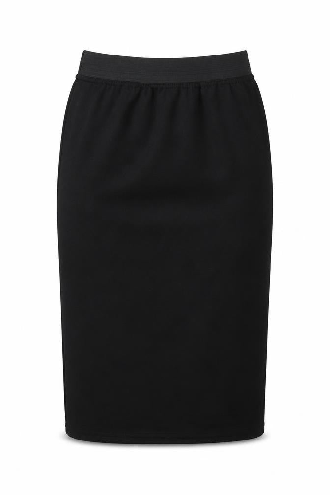 Front view of Preworn women’s black straight & pencil skirt, size S, - stretch waistband