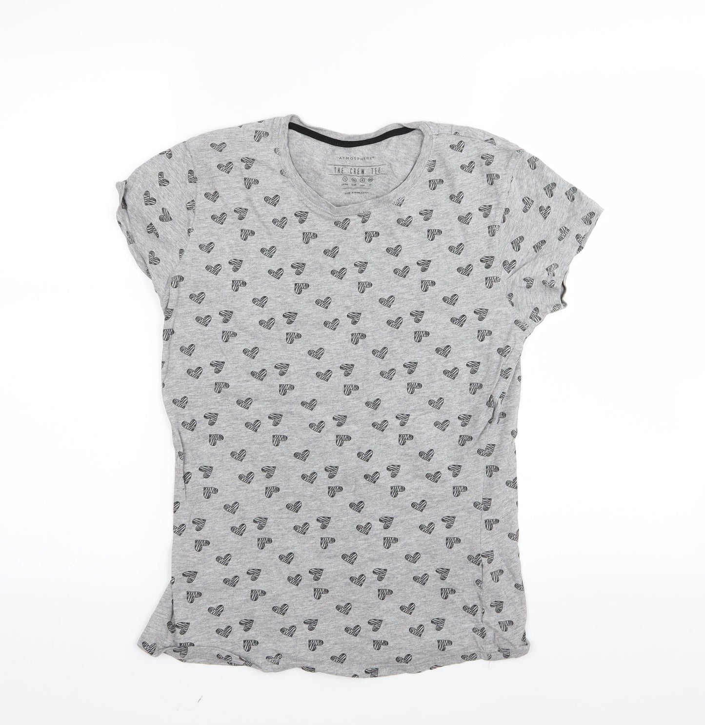 Primark Womens Grey   Basic T-Shirt Size 12  - heart detail