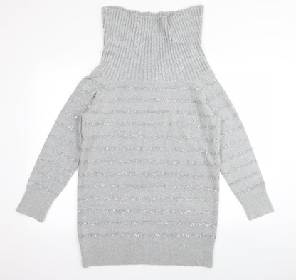 Wallis Womens Grey Striped  Pullover Jumper Size M