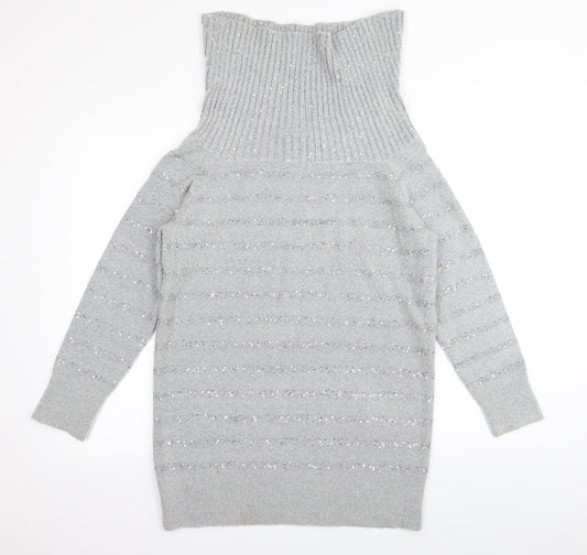 Wallis Womens Grey Striped  Pullover Jumper Size M