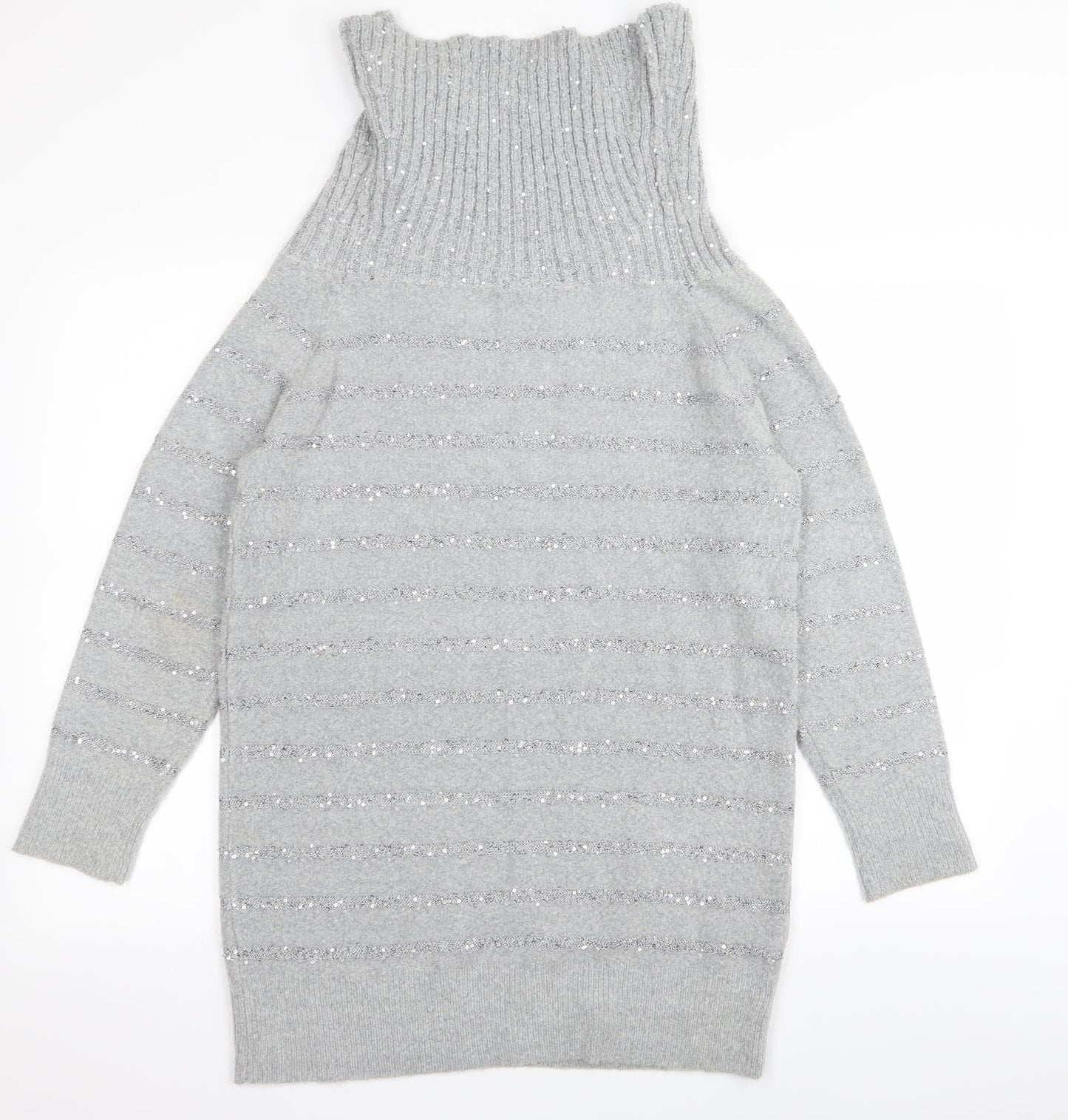 Wallis Womens Grey Striped  Pullover Jumper Size M