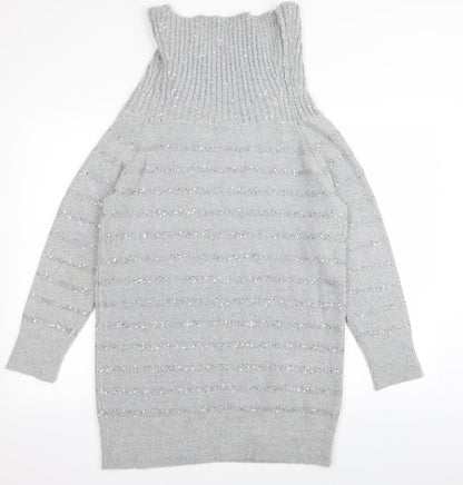Wallis Womens Grey Striped  Pullover Jumper Size M