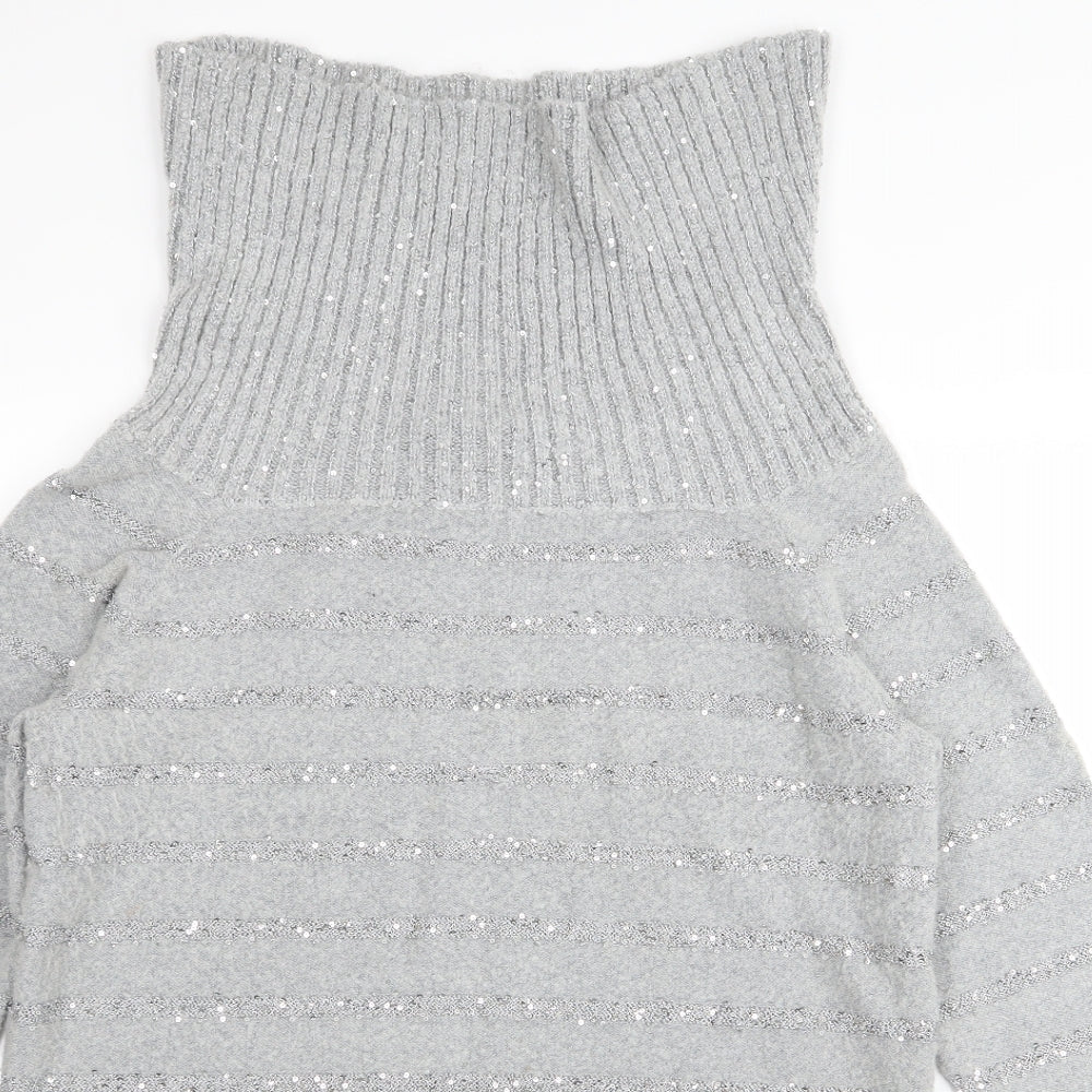 Wallis Womens Grey Striped  Pullover Jumper Size M