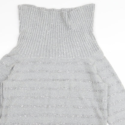 Wallis Womens Grey Striped  Pullover Jumper Size M