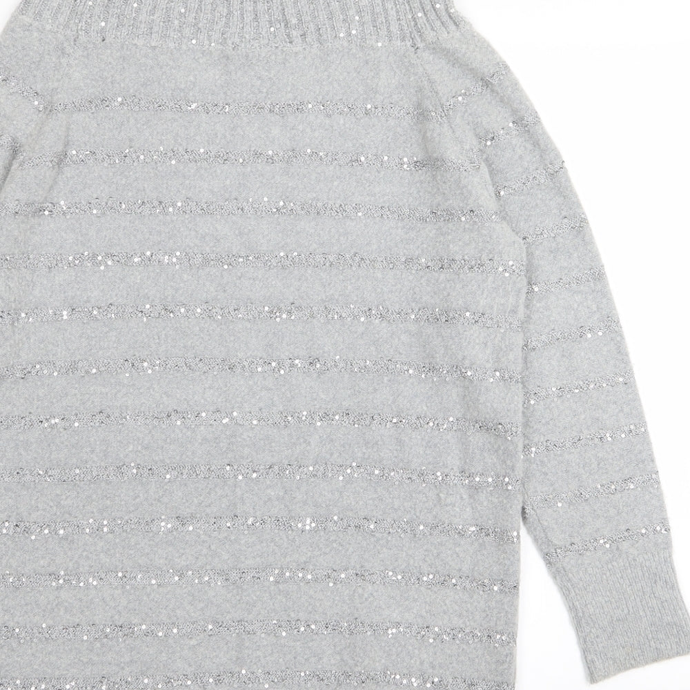 Wallis Womens Grey Striped  Pullover Jumper Size M