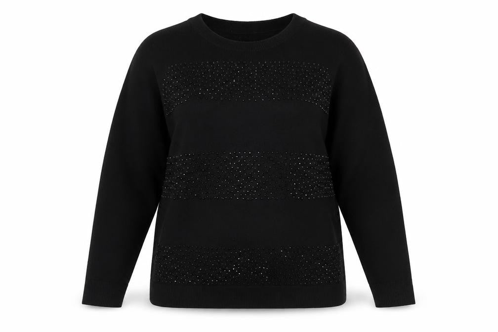 Front view of Soon women’s black jumper, size UK 12