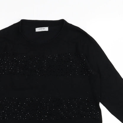 Close-up detail of Soon women’s black jumper, size UK 12