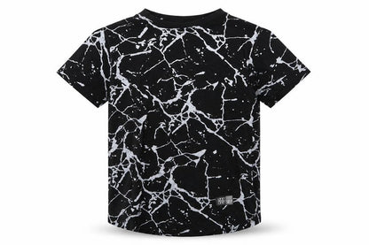 Front view of one point one boys’ black geometric basic t-shirt, size 6, years