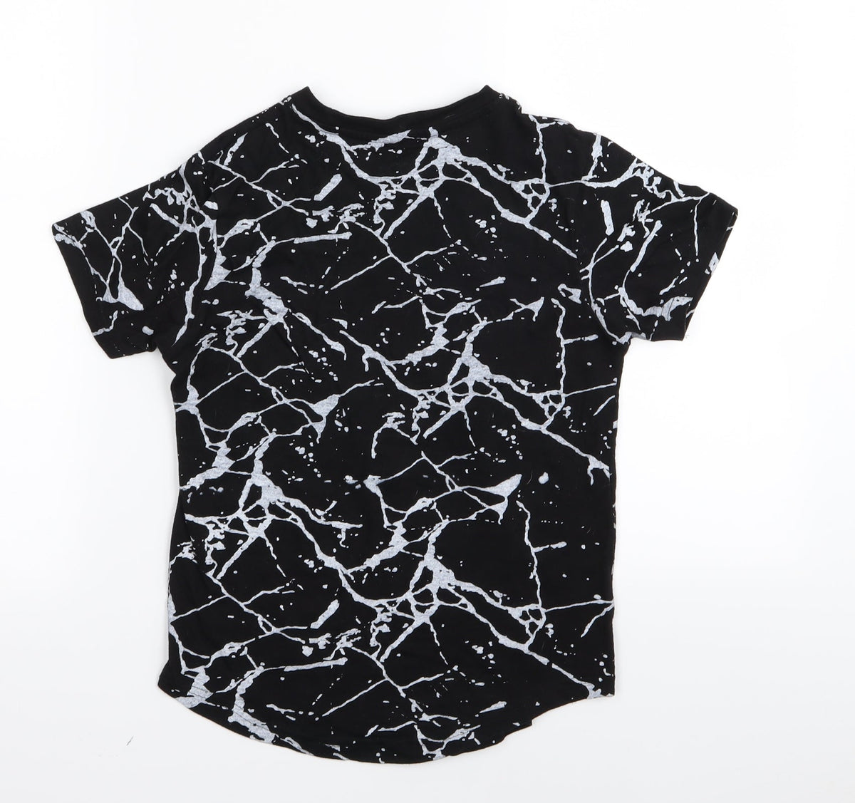 Back view of one point one boys’ black geometric basic t-shirt, size 6, years