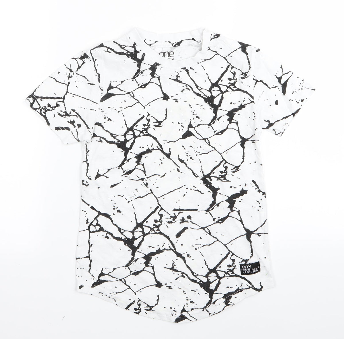 Front view of one point one boys’ white geometric basic t-shirt, size 6, years