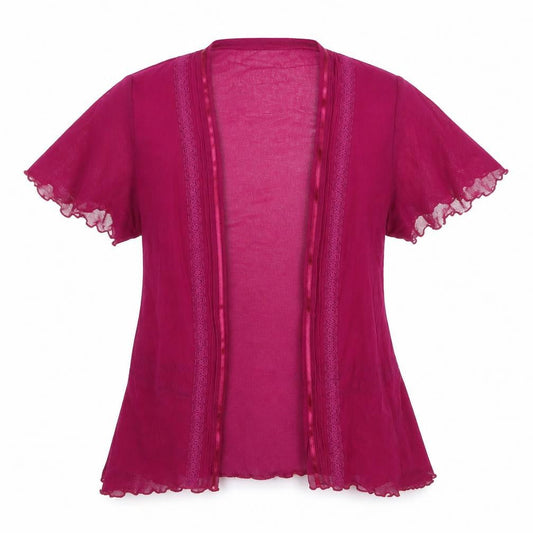 Front view of Marks & Spencer women’s purple cardigan jumper, size UK 10