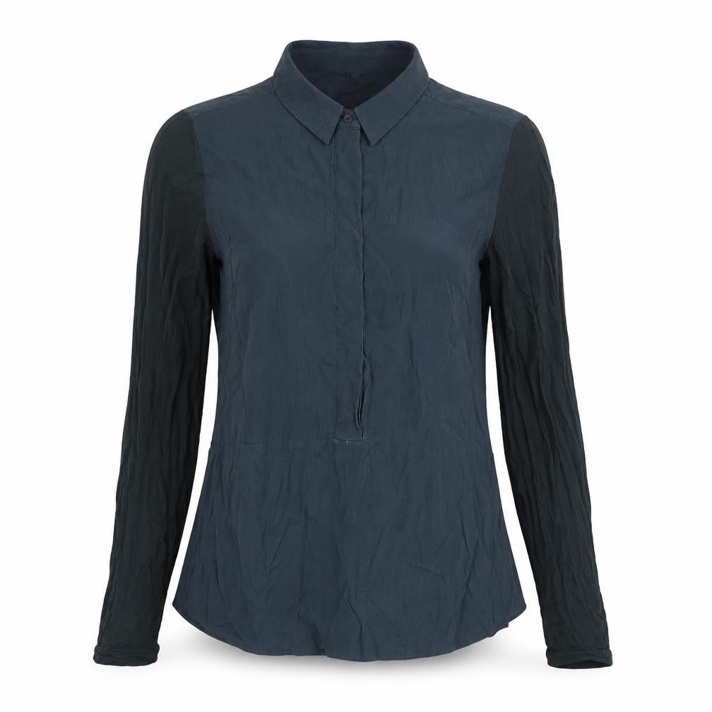 Front view of LK bennet women’s blue basic button-up, size UK 8