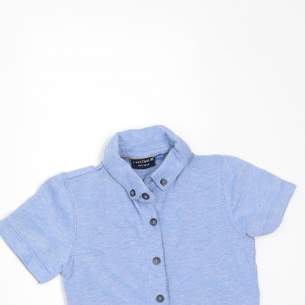 Close-up detail of Next boys’ blue basic polo, size 3, years