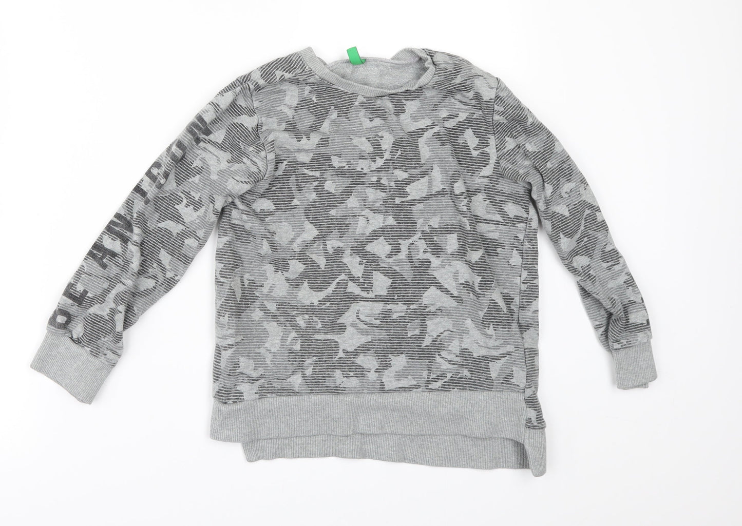 United Colors of Benetton Boys Grey Geometric  Pullover Sweatshirt Size 7 Years