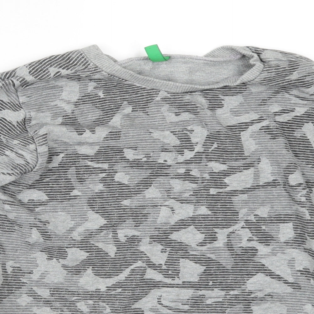 United Colors of Benetton Boys Grey Geometric  Pullover Sweatshirt Size 7 Years