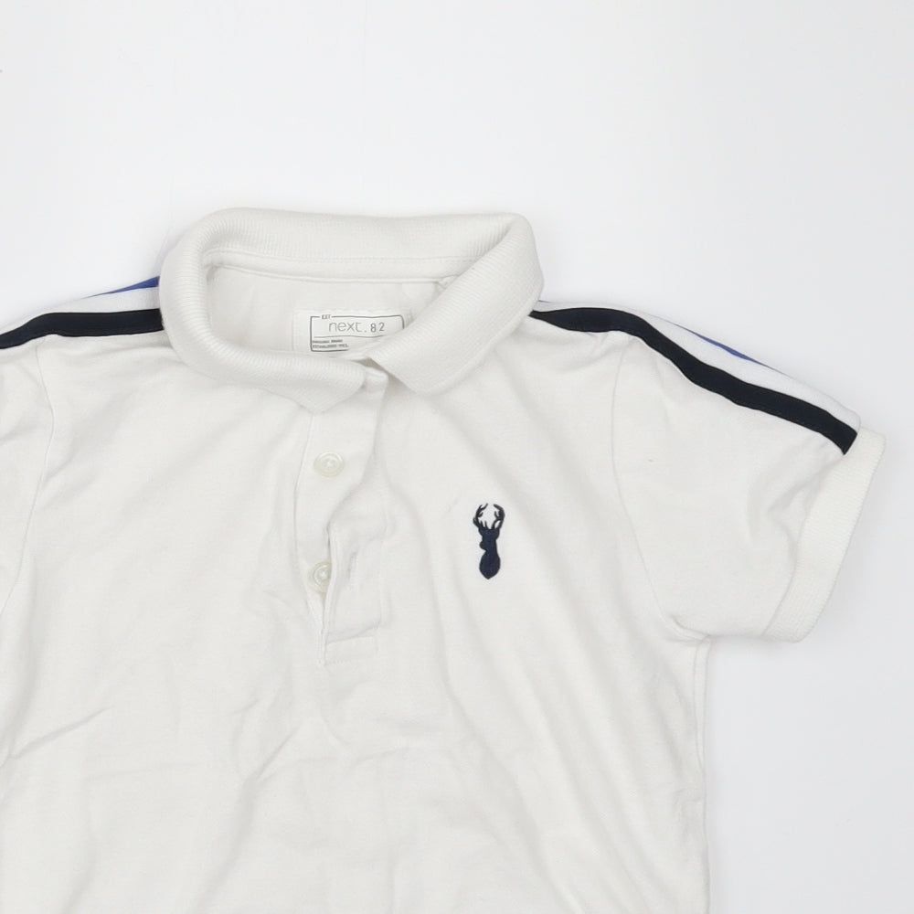 Close-up detail of Next boys’ white basic polo, size 5, years
