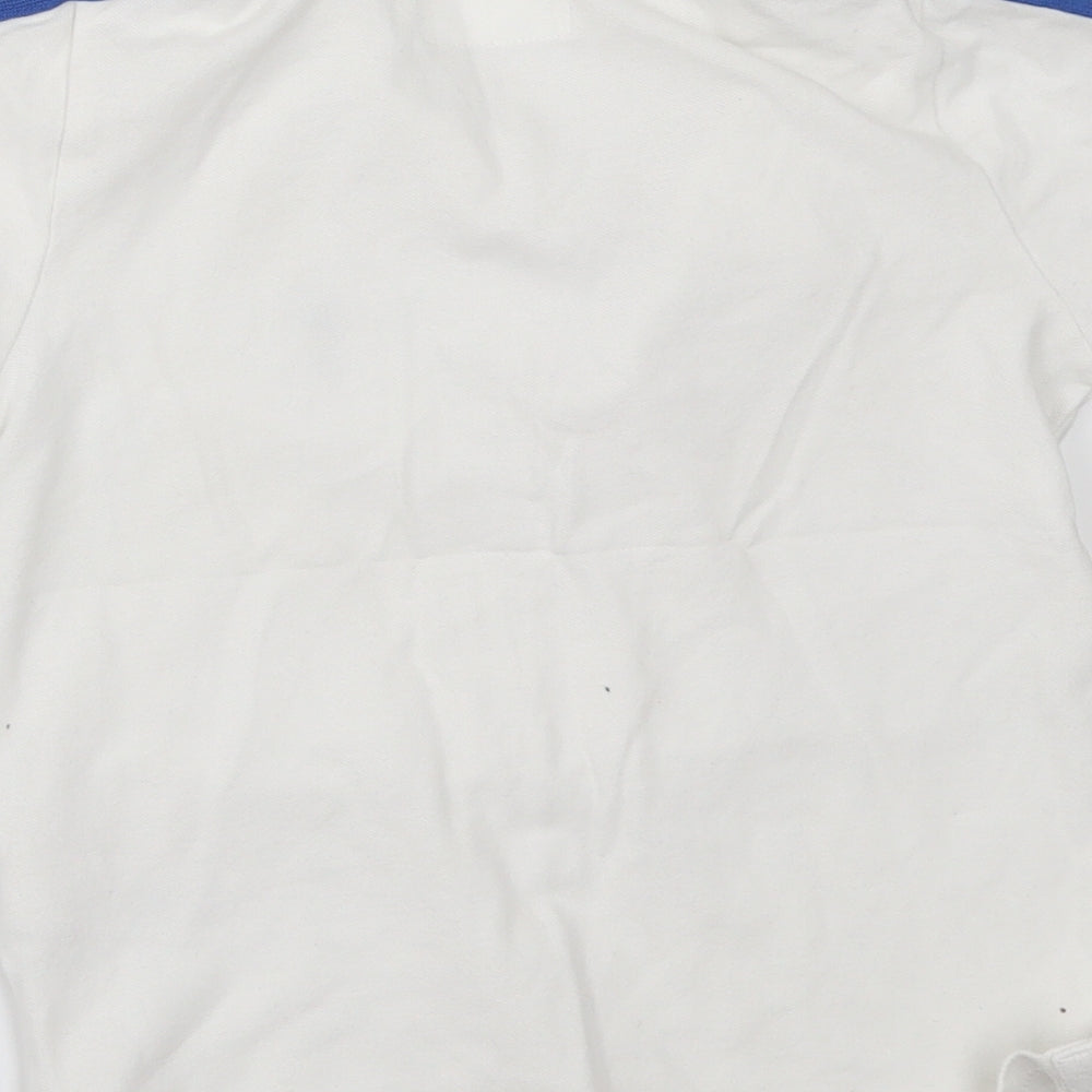 Brand and care label for Next boys’ white basic polo, size 5, years