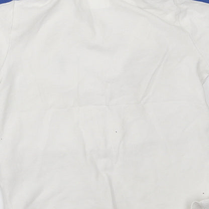 Brand and care label for Next boys’ white basic polo, size 5, years