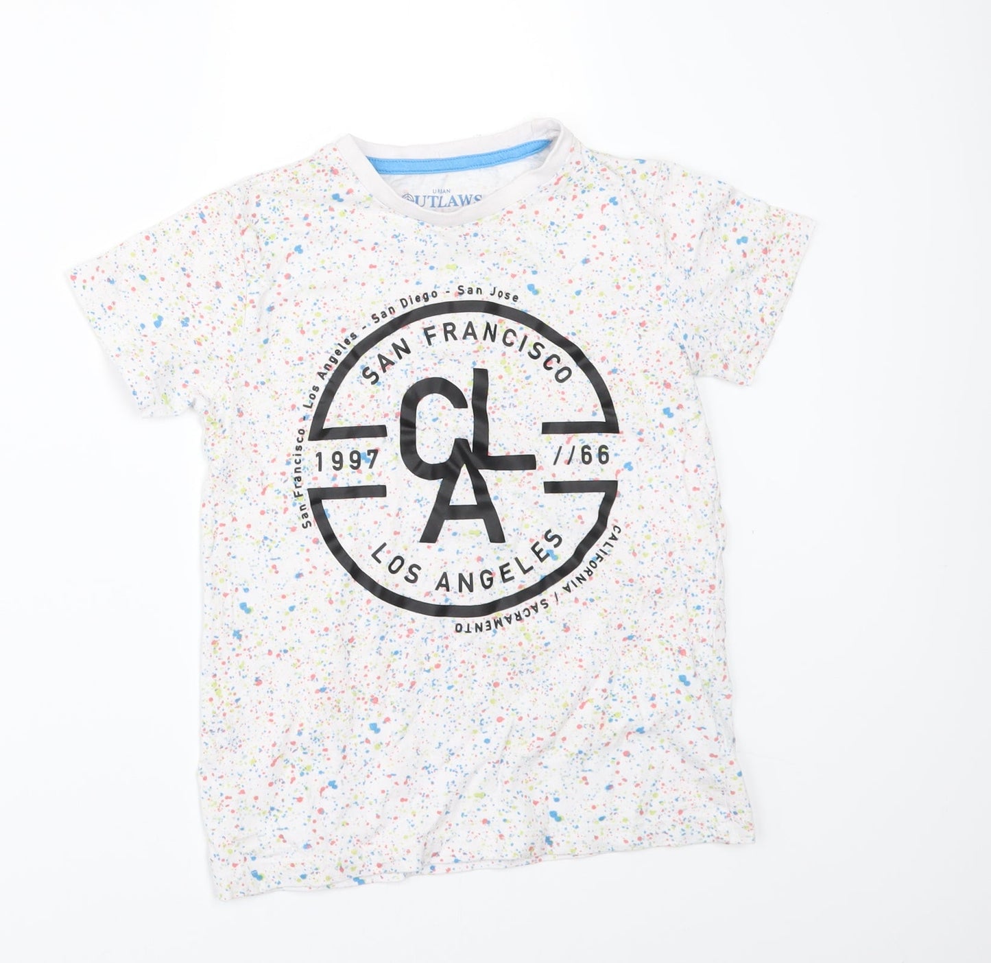 Urban Outlaws Boys White Polka Dot  Basic T-Shirt Size 7-8 Years  - San Francisco