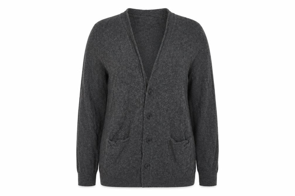 Front view of H&M women’s grey cardigan jumper, size S