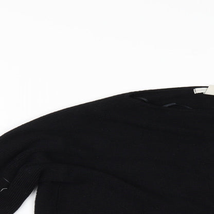 Close-up detail of H&M women’s black jumper, size XS