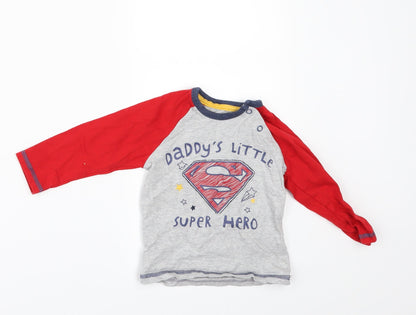 George Baby Grey   Basic T-Shirt Size 6-9 Months  - DADDYS LITLLE SUOER HERO
