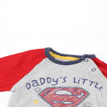 George Baby Grey   Basic T-Shirt Size 6-9 Months  - DADDYS LITLLE SUOER HERO