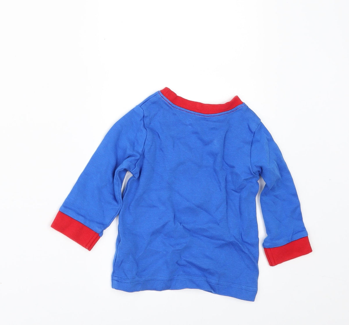 Back view of George boys’ blue basic t-shirt, size 6-9, months - super hero