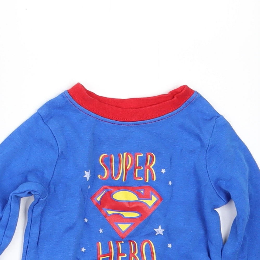 Close-up detail of George boys’ blue basic t-shirt, size 6-9, months - super hero