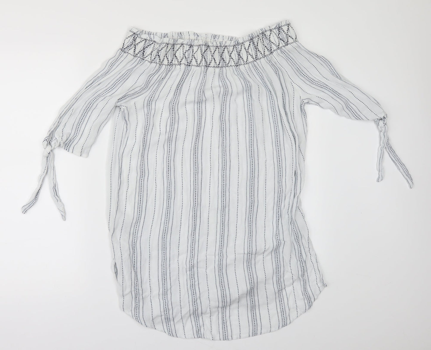 Womens UK Size M New Look White Ringer Blouse