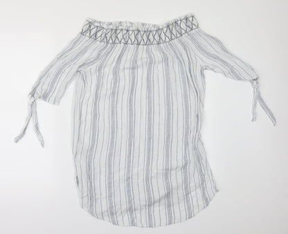 Womens UK Size M New Look White Ringer Blouse