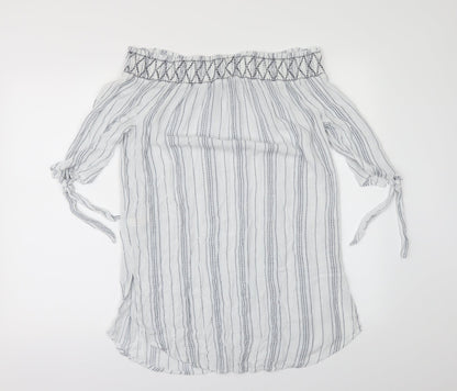 Womens UK Size M New Look White Ringer Blouse