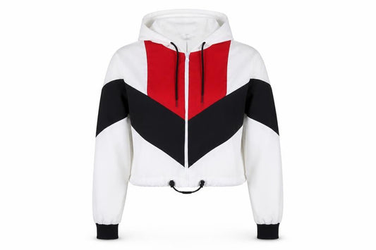 Front view of Rising women’s white jacket, size L