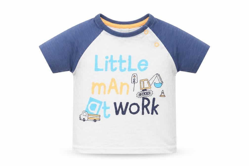 Front view of George boys’ white basic t-shirt, size 6-9, months - little man at work