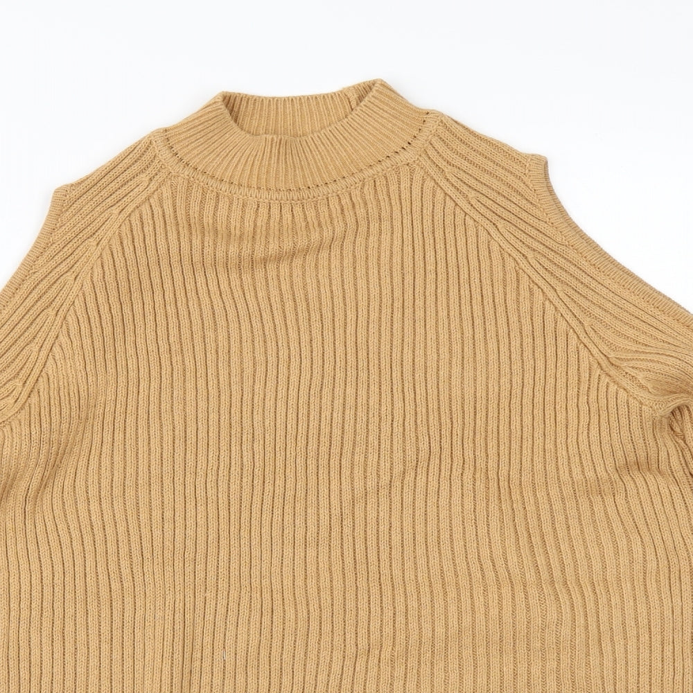 Close-up detail of H&M women’s beige jumper, size XS, - cold shoulder