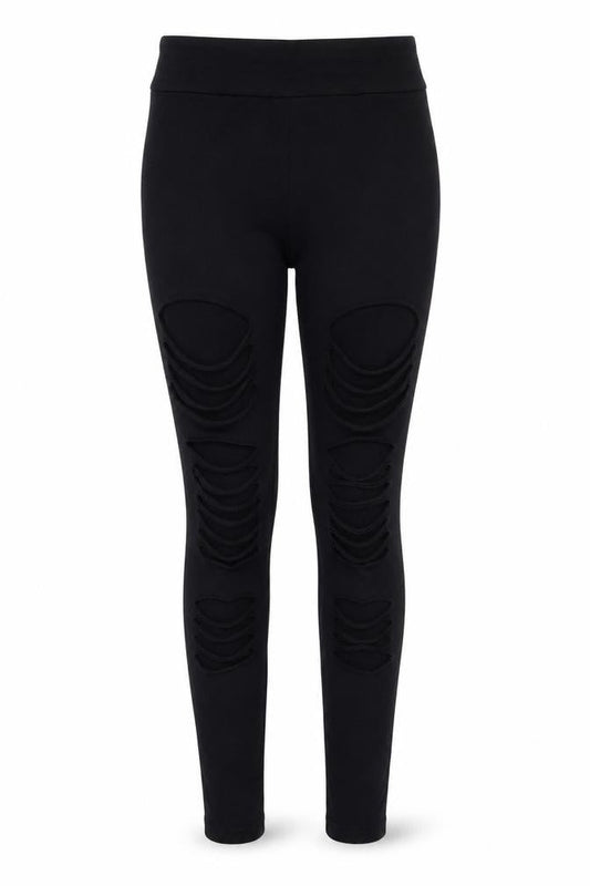 Front view of Select women’s black cargo leggings, size UK 8, 29-inch leg - cut out legs