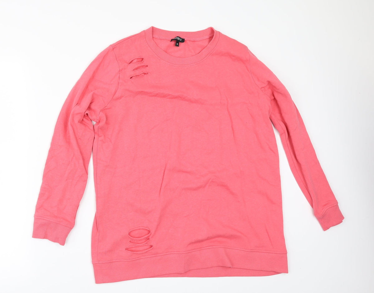 Front view of Pep&Co women’s pink pullover sweatshirt, size UK 10