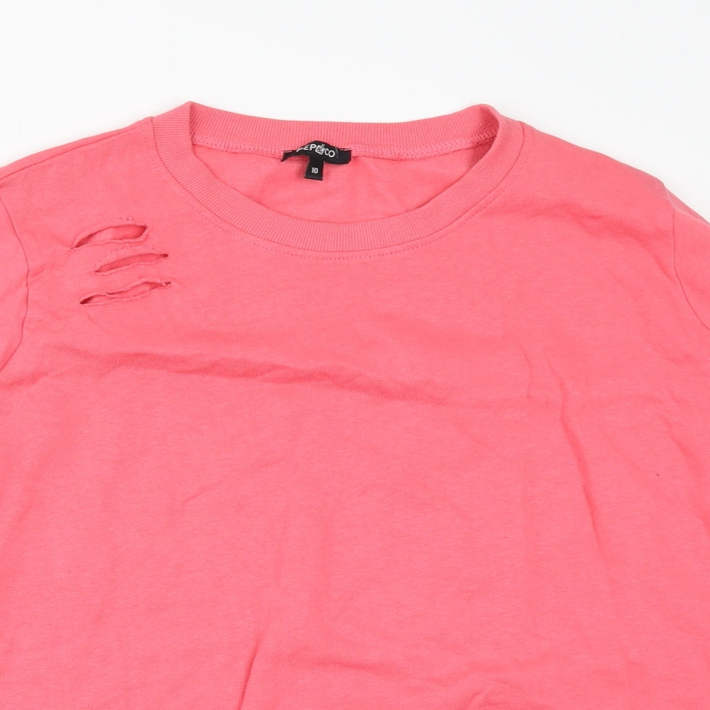 Close-up detail of Pep&Co women’s pink pullover sweatshirt, size UK 10