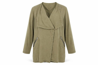 Front view of River Isalnd women’s green overcoat coat, size UK 10