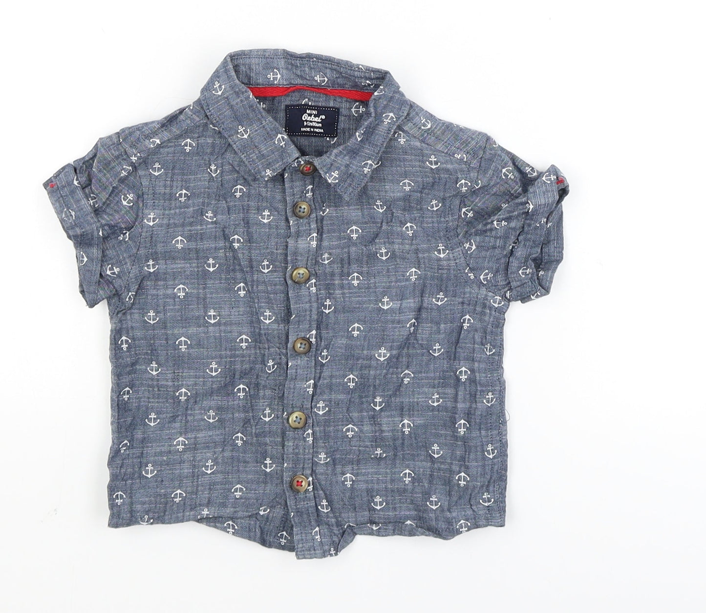 Mini Rebel Baby Blue   Basic Button-Up Size 9-12 Months  - anchors