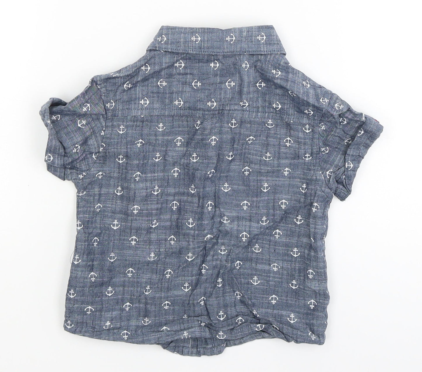 Mini Rebel Baby Blue   Basic Button-Up Size 9-12 Months  - anchors