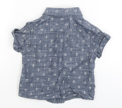 Mini Rebel Baby Blue   Basic Button-Up Size 9-12 Months  - anchors